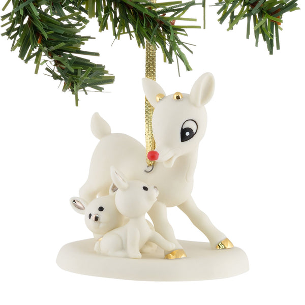 Rudolph & Bunnies Bisque Orn