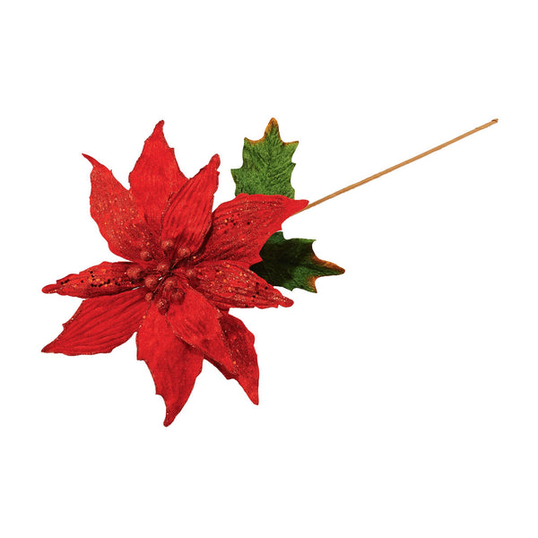 Red Sequin Poinsettia Pick