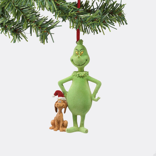 Flocked Grinch & Santa Max Orn