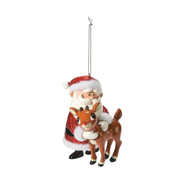 Glttered Santa Hugging Rudolph