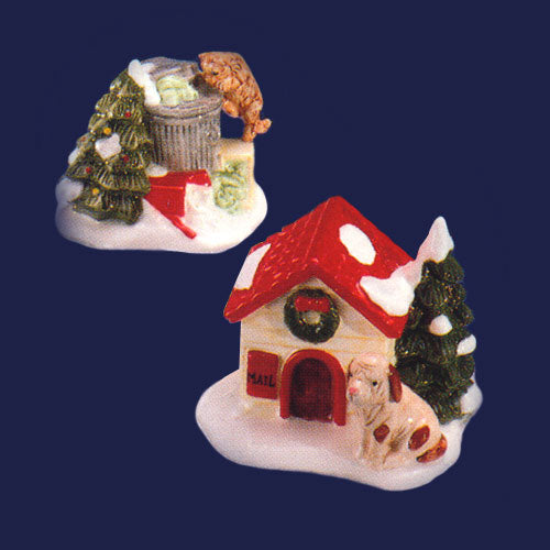 Department 56 The Original Snow Village Cat And Dog sale Dog House Cat Trash Can