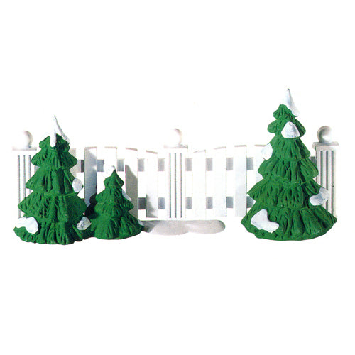 Frosty Tree-Lined Picket Fence
