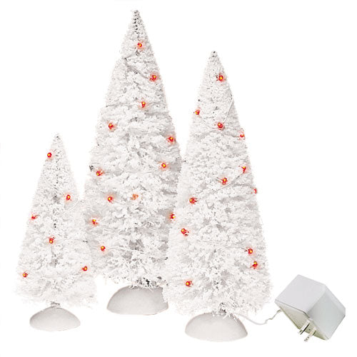 Village Twinkling Lit Trees Wh