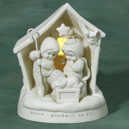 Vintage Dept good 56 Peace and Goodwill to All 2003 Snow Babies Nativity Lamp